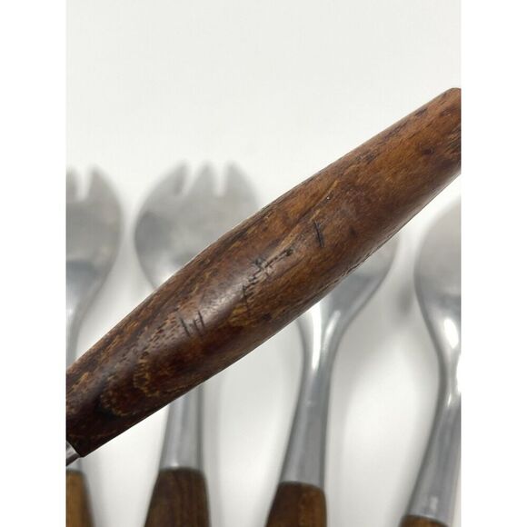 Dansk FJORD Salad Forks Teak Handle Stainless Steel Germany 6 5/8” Set Of 5 - Picture 8 of 9